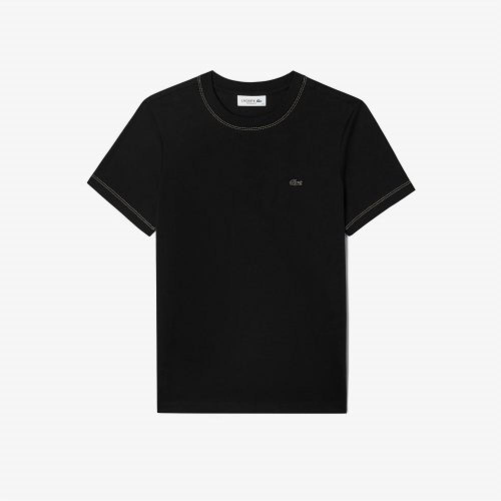 

LACOSTE Женская футболка Stitch Point Tone On Tone с короткими рукавами и крокодилом [черный]