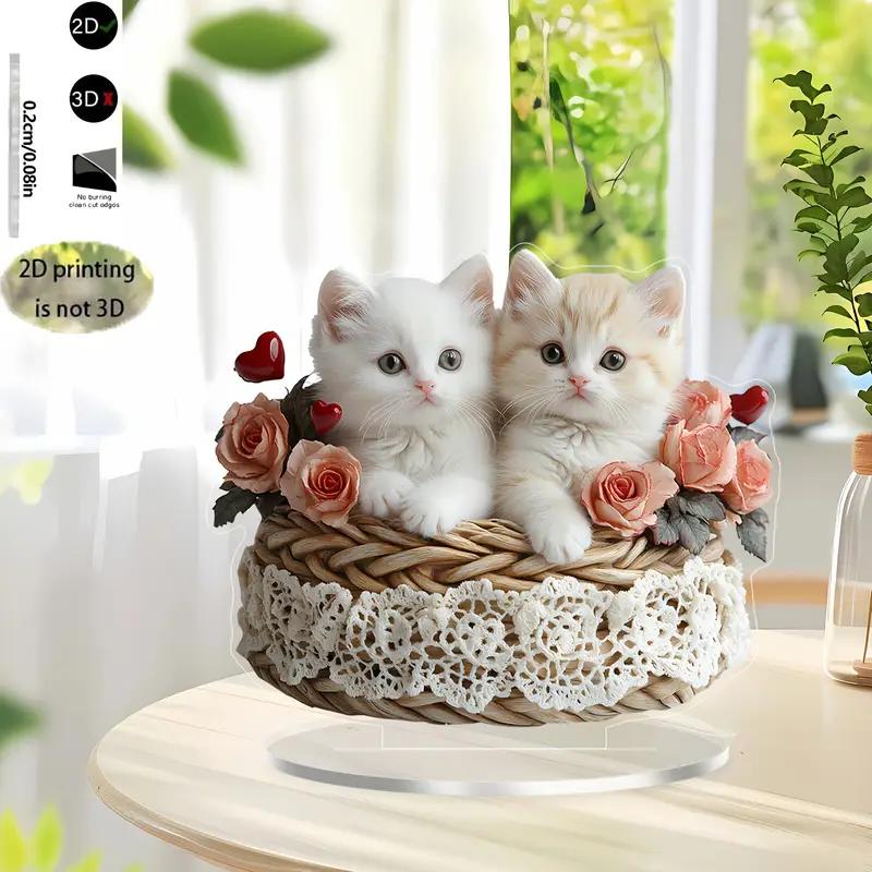 Bohemian Style Acrylic Cat Love Sculpture 2D Heart-Shaped Fantasy Desktop Decoration Clip Artistic Cat Theme Home Decor