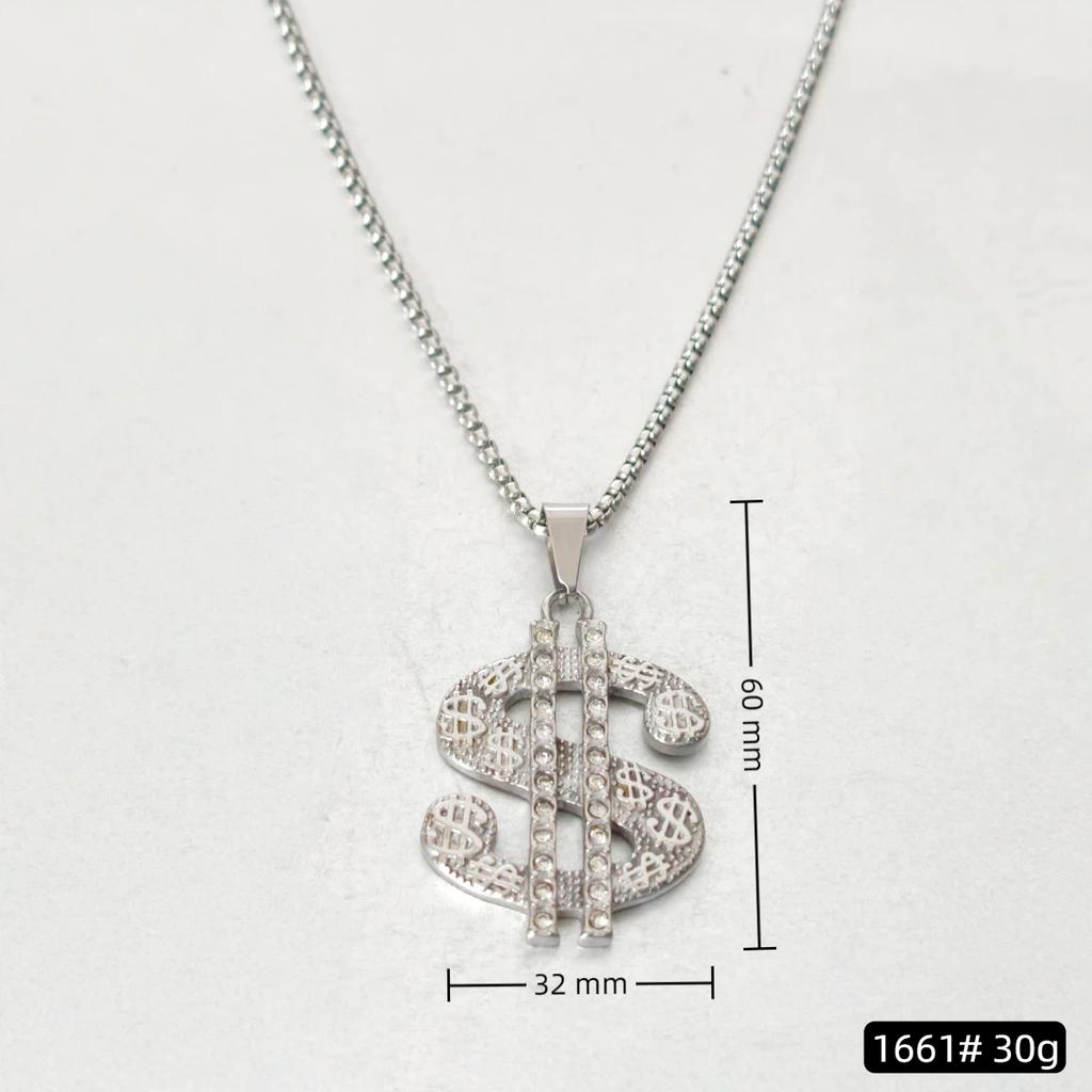 Hip Hop Iced Out Bling Dollarzeichen Anhänger Goldfarbe Edelstahl Rapper Geld Halskette Für Männer Frauen Hippie Schmuck Geschenk
