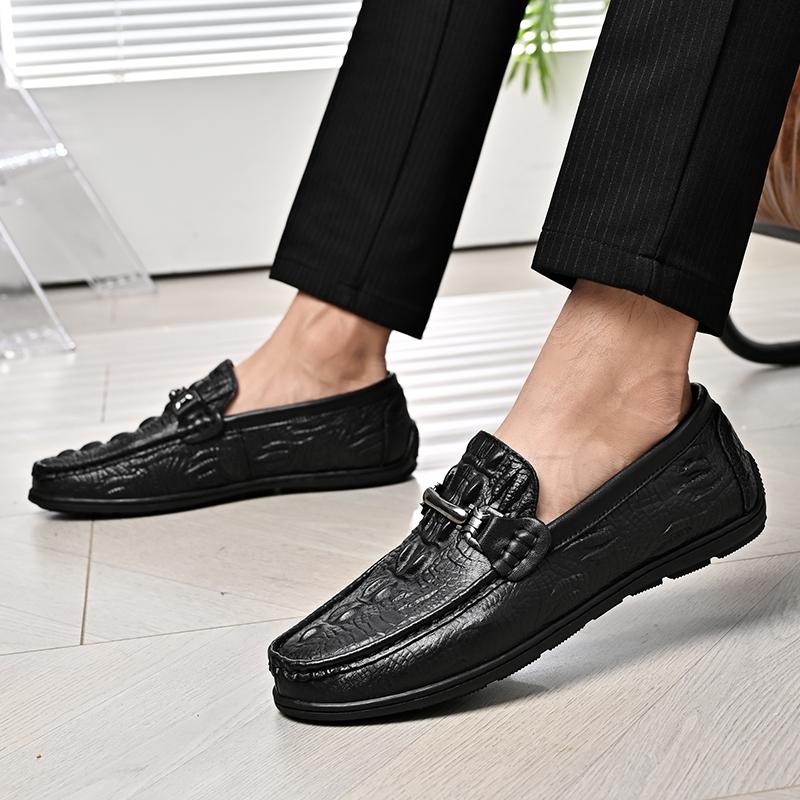 Fashion Alligator Pattern Leather Men Luxury Loafers Leather Shoes Men Designer Moccasins Slip-On Casual Dress Men Flats Shoes