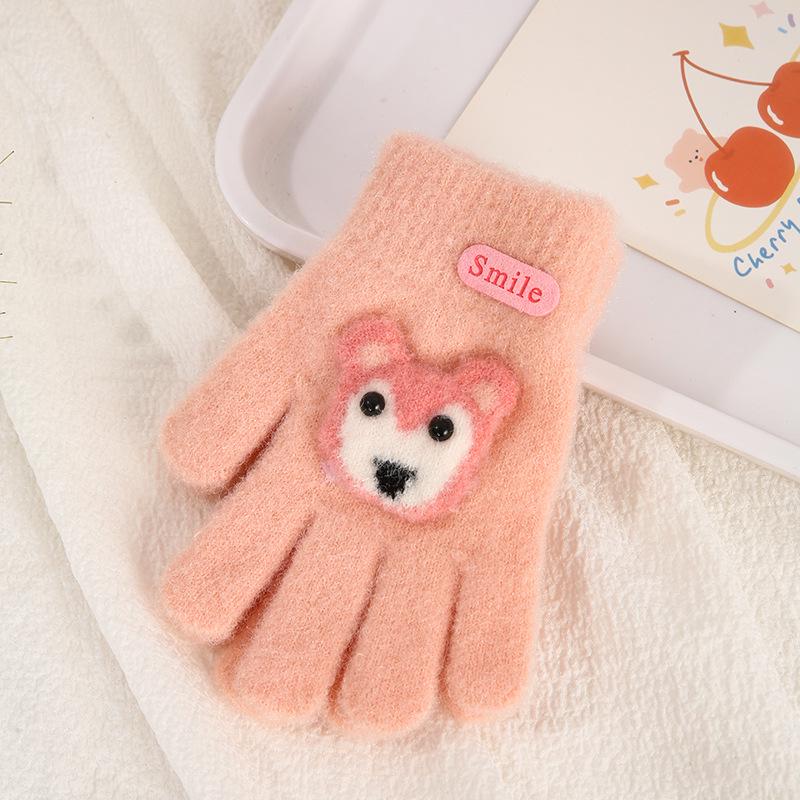 Luvas de Inverno Infantis Fofas de Urso Estilo Coreano - Quentes, À Prova de Frio, Design de Cinco Dedos para Meninos e Meninas