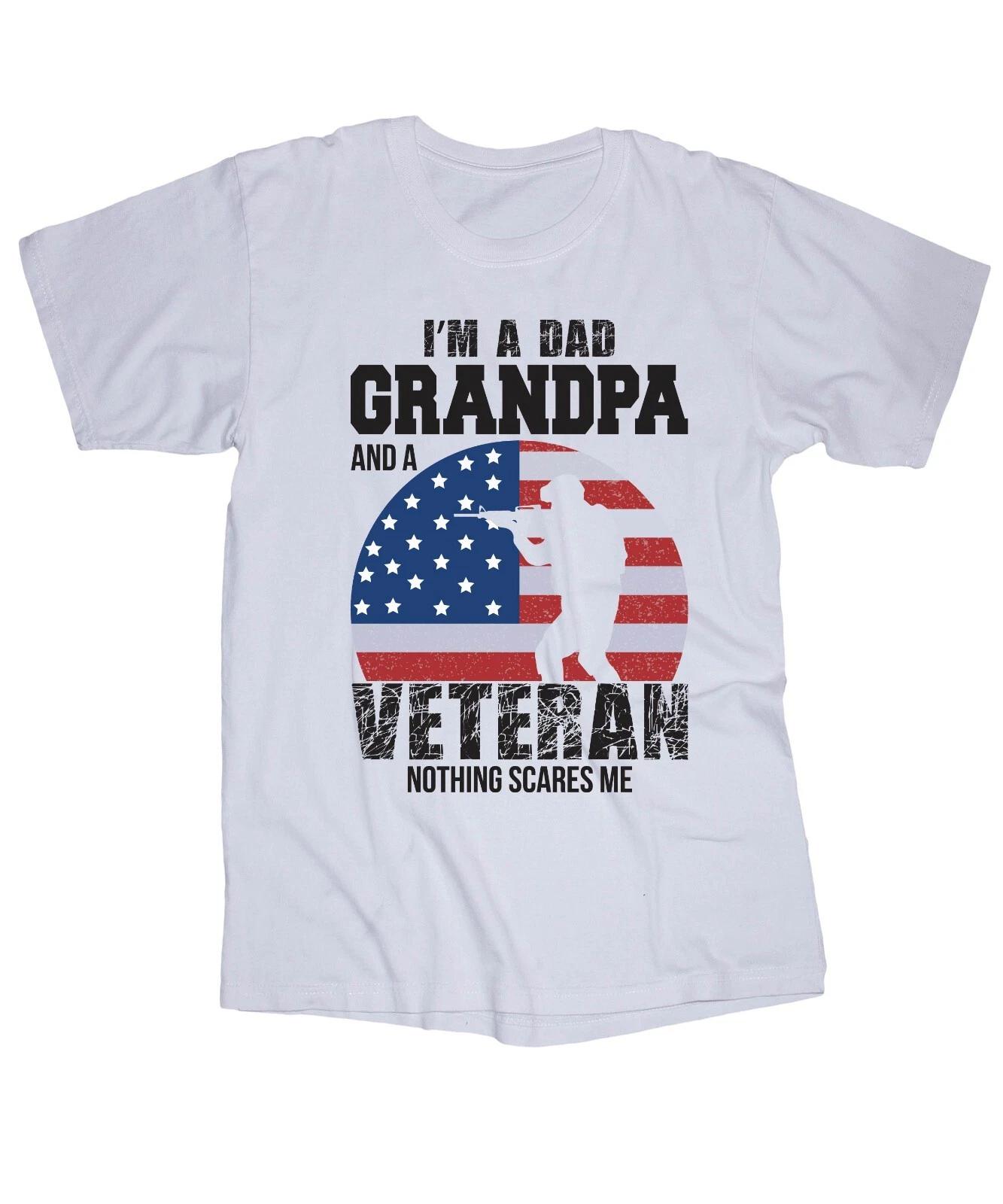I m a Dad Grandpa Veteran White T-shirt Military Army Marines Navy Air Force XL