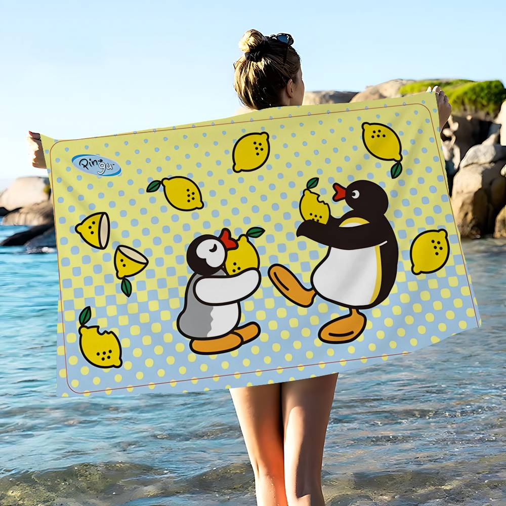 Cartoon Cute P-PinguS Anime Microfiber Blanket Quick Drying Beach Towels Oversized Printing Super Absorbent Pool Towel Blanket