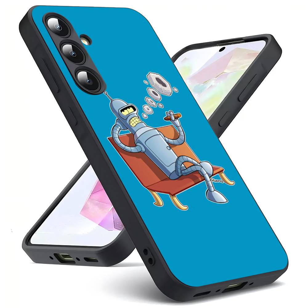 Cute Futuramas For Kid For Samsung Galaxy S25 S24 S23 Ultra S22 S21 Plus S20 Black Soft Silicone Protective Case