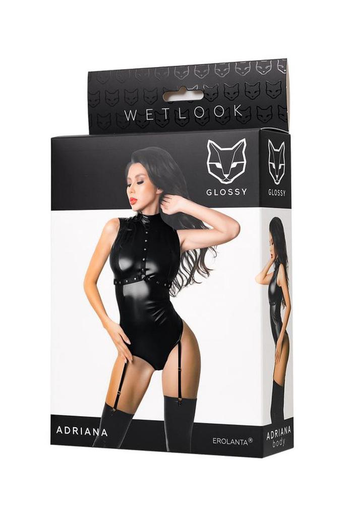 Erotic Shiny Black Latex Wetlook Bodysuit Women's Lingerie Size Xl