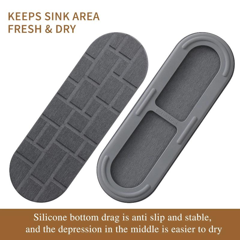 Vassoio per Lavello in Diatomea con Base in Silicone Pietra Essiccazione Rapida Tappetino per Piatti per Bancone Cucina Bagno Porta Dispenser Sapone