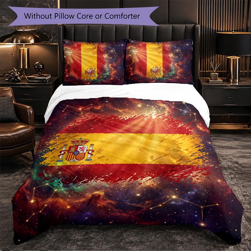 Ensemble de literie 3 pièces motif football Espagne Housse de couette douce en microfibre avec taies d'oreiller pour chambre à coucher