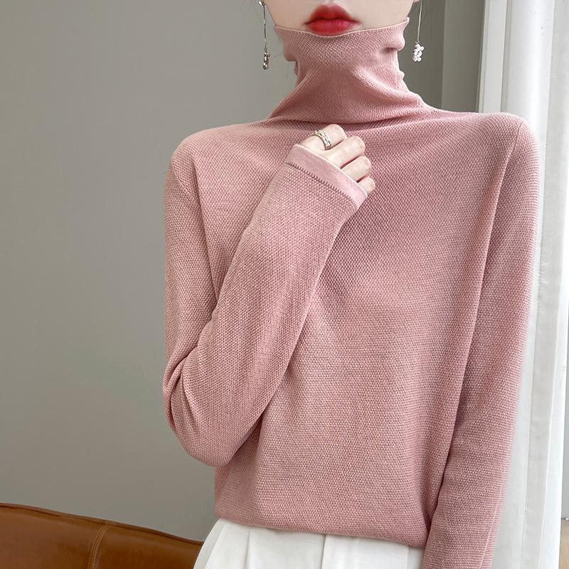 Pulover tricot cu gât stivuit de toamnă, cu mânecă lungă, Topuri de damă de culoare uni