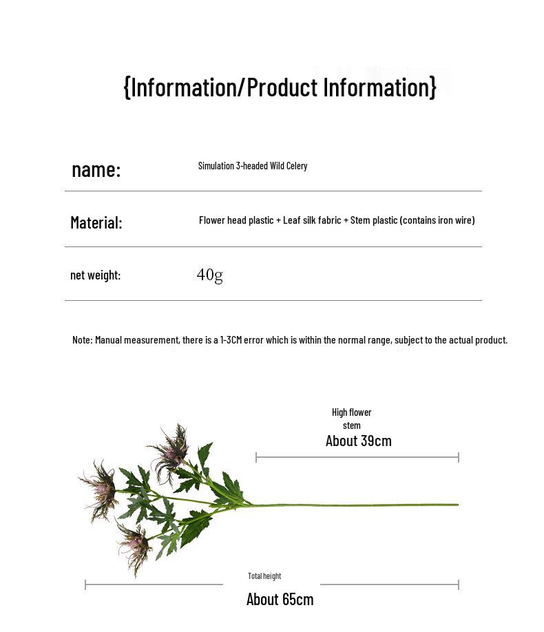 Eryngium 3-Head Artificial Flower for Wedding Decor and Home Arrangements