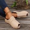 Women's Beige Wedge Sandals - Comfortable Open-Toe Slip-On Clogs with Buckle Straps & Studded Sole, Casual Summer Platform Shoes in Red, Black, or Tan