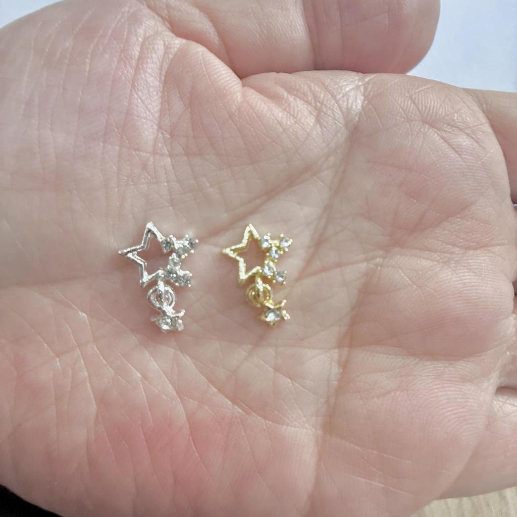 Gold & Silver Alloy 3D Rhinestone Star Nail Art Pendants