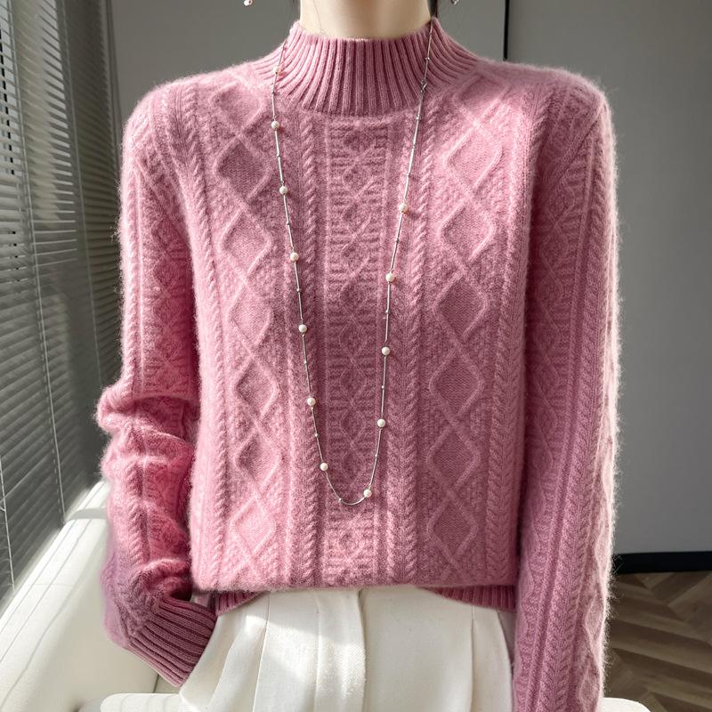 Thickened New Pullover Autumn and Winter Half Turtleneck Knitted Seven-needle Twisted Long-sleeved Ready-made Woolen Sweater