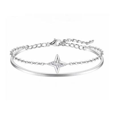 Double Strand Star Shaped Zircon Adorned Bracelet Delicate Star Zircon Inlayed Bracelet with Double Layer Chain