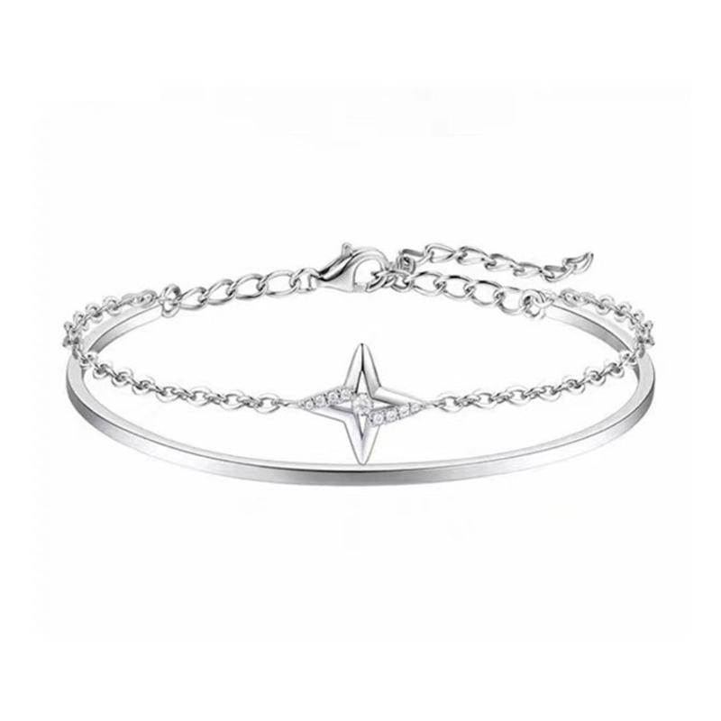 Double Strand Star Shaped Zircon Adorned Bracelet Delicate Star Zircon Inlayed Bracelet with Double Layer Chain 1