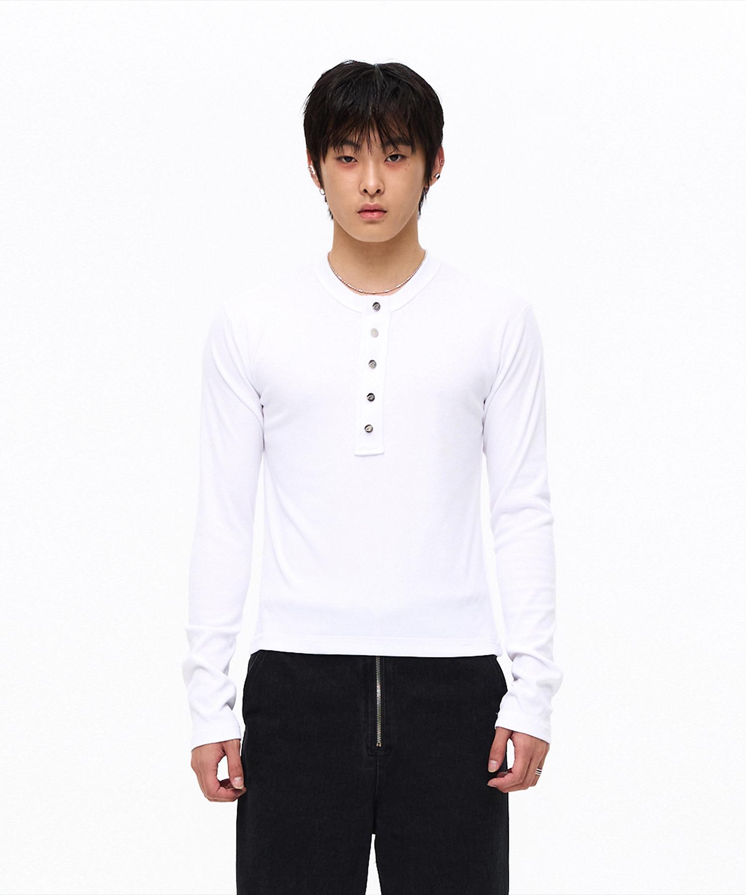 More Than Black Cut Off Snap Long Sleeve - White