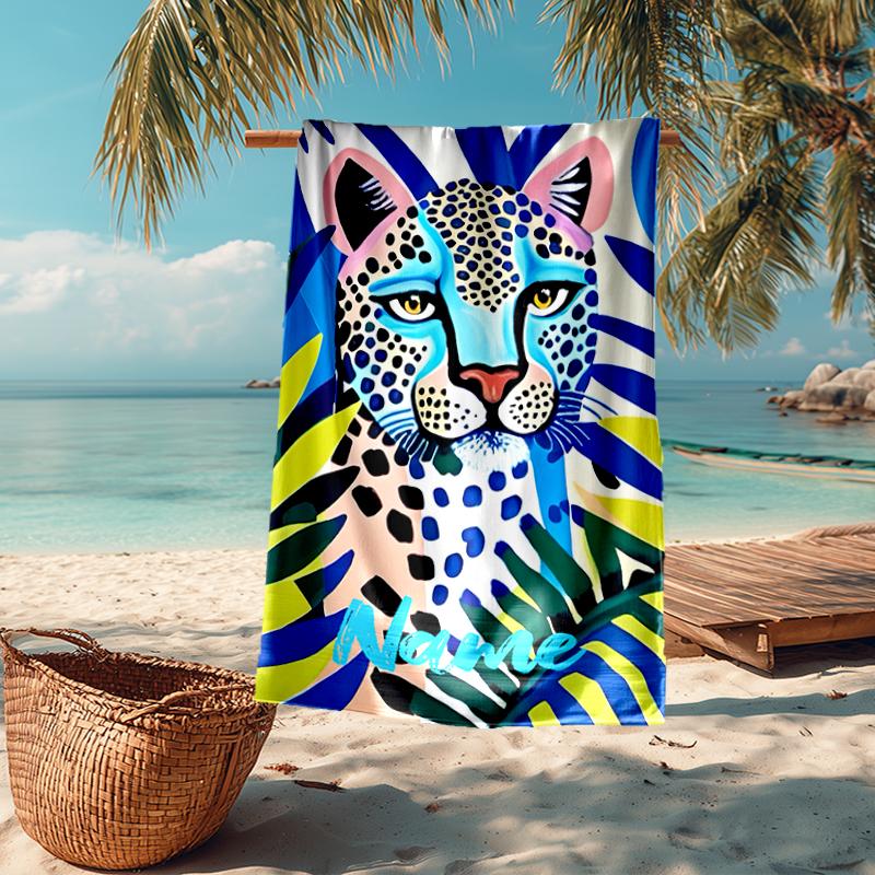 Custom Name Ultra-Soft Beach Towel with Leopard Theme,Ideal for Pool - Camping, Diving - Perfect Travel Essential, Vibrant Beach Towel.