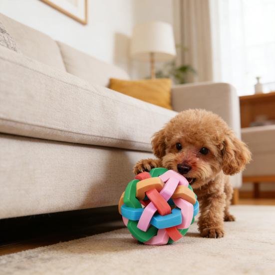 Dog Jingle Ball Chew Toy Interactive Ball with Colorful Rubber Bell Puppy Teething Toy for Small