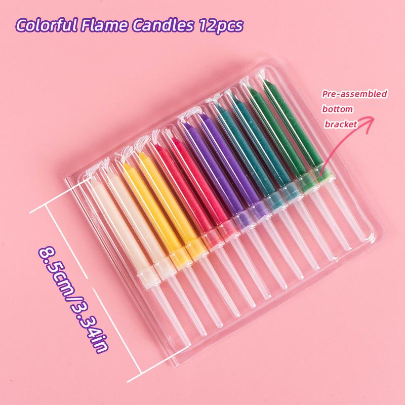 

12 шт. разноцветных свечей на день рождения, праздничные атрибуты, разноцветные свадебные свечи, безопасное пламя, украшения для торта на десерт