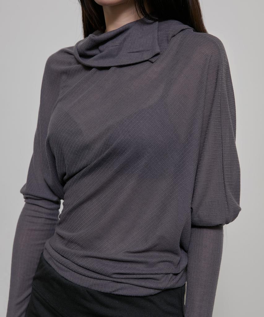 Peulleeoeob Sheer Asymmetrical Long Sleeve (Fl-175_Charcoal)