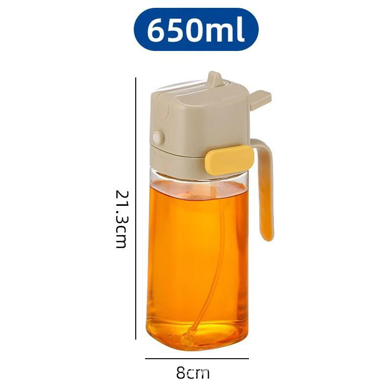 Large Capacity Glass Oil Dispenser with Handle - Side Opening, Non-Drip, Pressing Atomization for Kitchen Use
