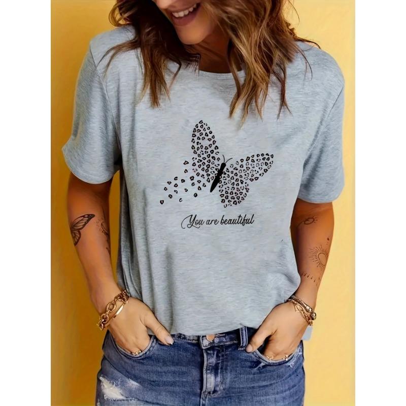 

Butterfly Creative Print Comfortable Causal Sports Tshirt Short Sleeve Round Neck Top Womens Activewear Aesthetic Summer Clothes XL
