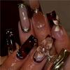 24Pcs Long Square Press On Nails Leopard Print French 3D Cherry Design False Nail Rhinestone Wearable Full Cover Fake Nails Tips