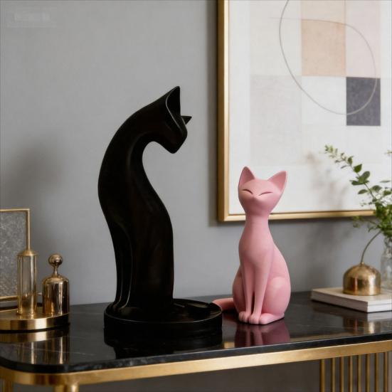 Detachable Cat Couple Sculpture 3D Printed Elegant Couple Cat Figurine Romantic Cat Lover Ornament for Home Living Room Office Desk Decor