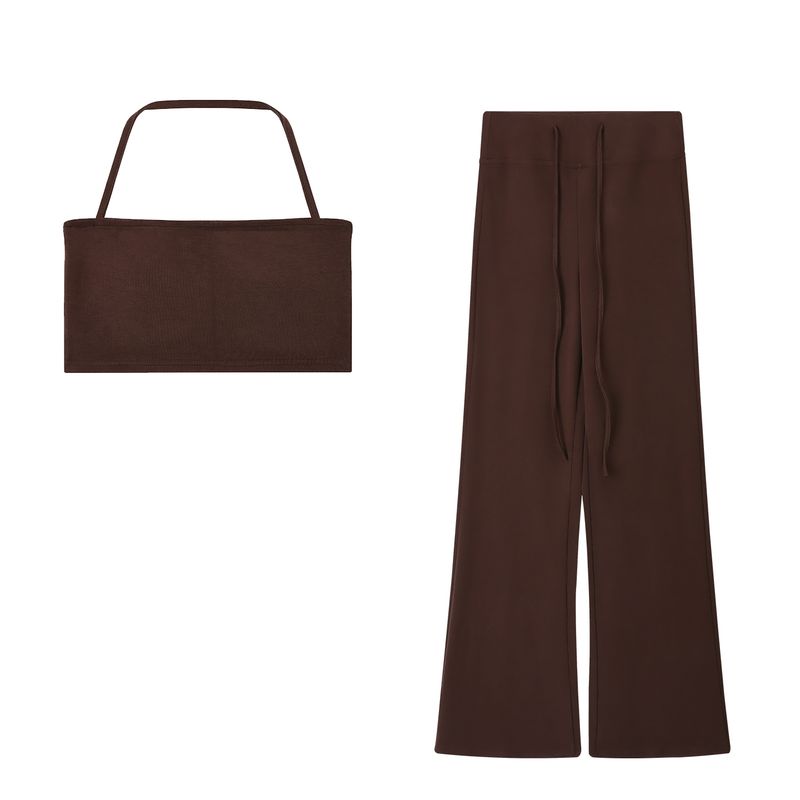 Kumikumi Temperament Half-Open Collar Long sleeves Shirt Inner wear Halter Top Women Autumn Slimming Casual Pants Three-Piece Set