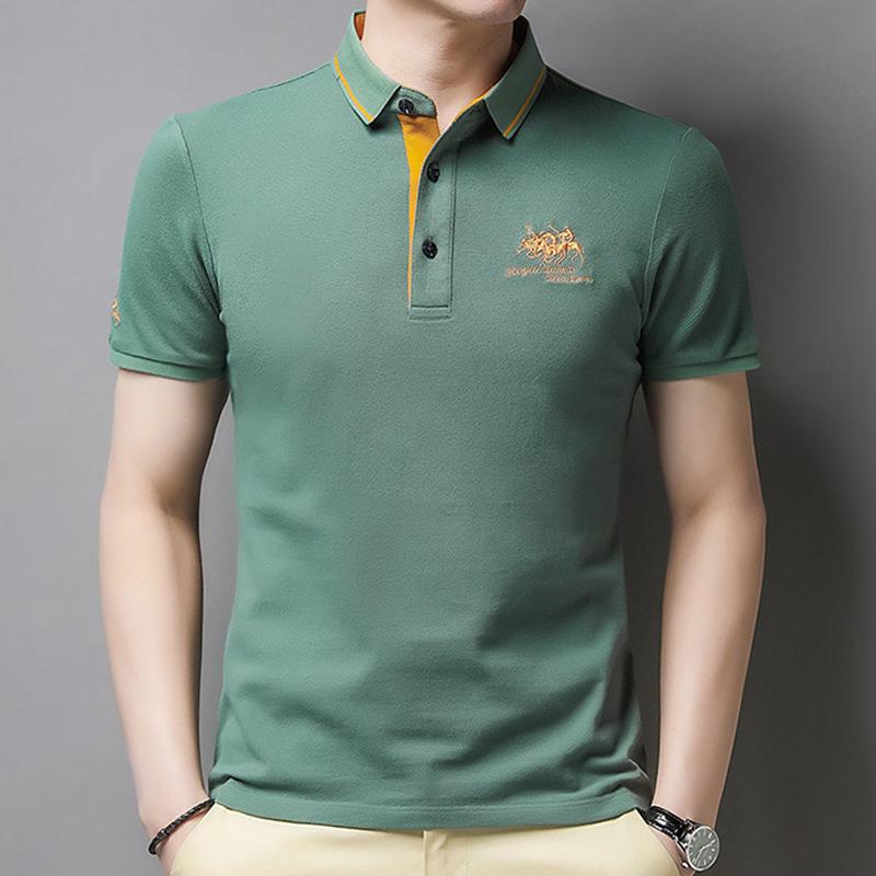 Men's Non-Iron Embroidered Short-Sleeve Polo Shirt - Casual Business Attire for Middle-Aged to Young Adults