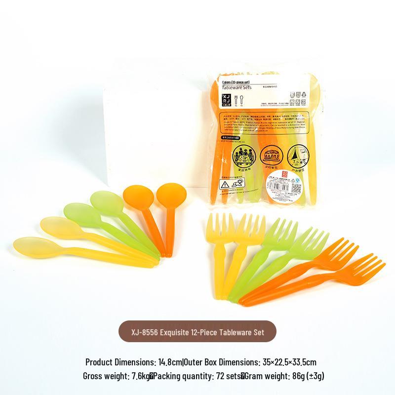 12-Piece Colorful Plastic Fork and Spoon Set for Parties and Everyday Use.
