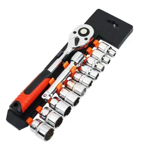 12-Piece Socket Wrench Set with 6.35mm (1/4") Drive Hex Sockets for Vehicle Maintenance and Repair, Cars and Motorcycles [Includes Holder]