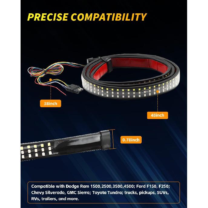 48" Truck Tailgate Light Bar, 432 LED Tailgate Lights Strip Brake Light Bar For Truck, Triple Row Turn Signal Truck Bed Lights For Dodge RAM Fo-Rd