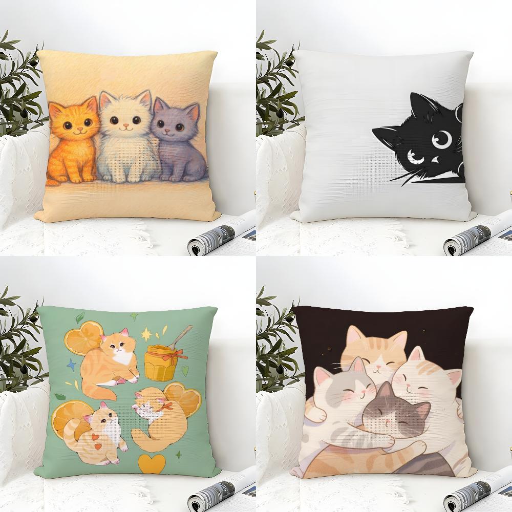 Cute Cartoon Plush Cat 2 Pillow Case Linen Cushion Covers For Decorative Sofa Home Pillows Case Car Chair Pillows Cases