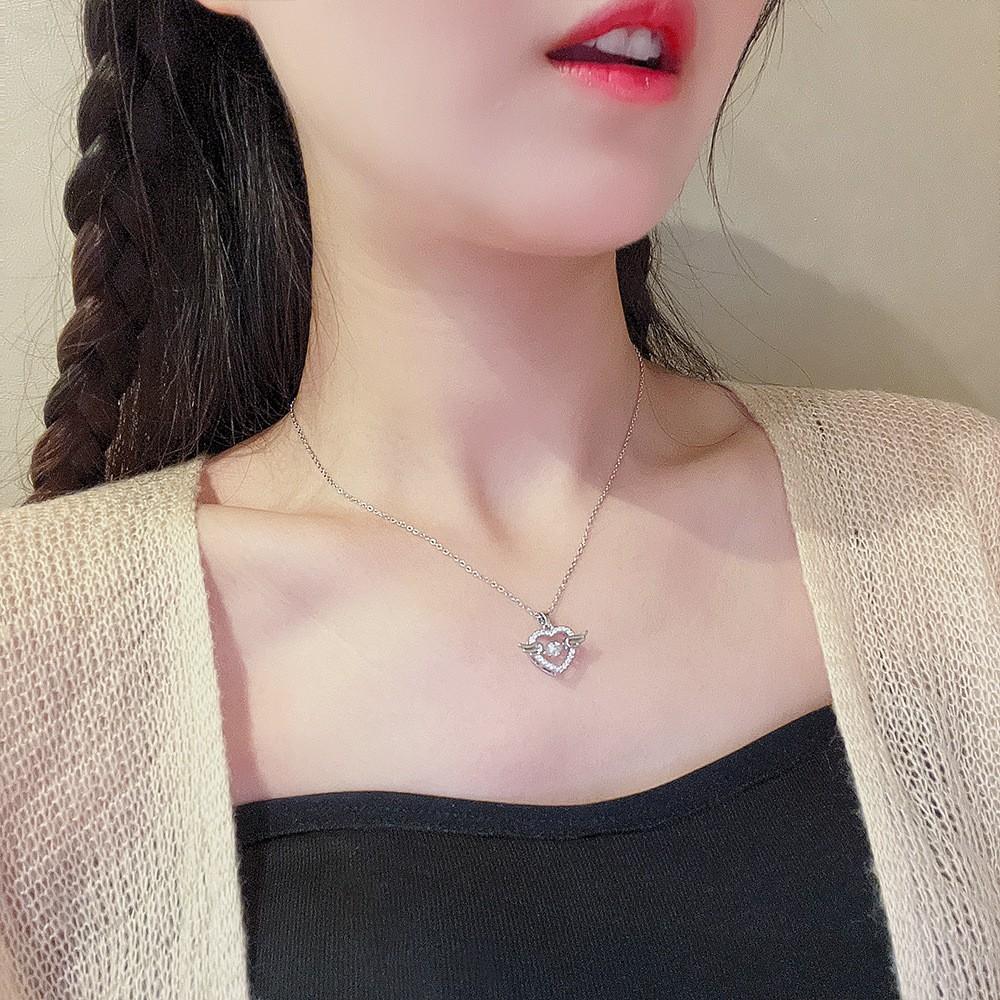 Smart angel necklace jewelry girl niche inlaid zircon love pendant light luxury exquisite titanium clavicle chain.