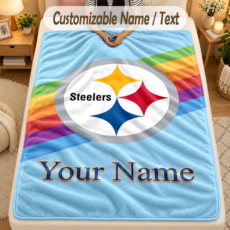 Flannel BlanketPittsburgh Steelers Custom Name Text Personalized Soft Warm Throw Blanket Home Decor Gift