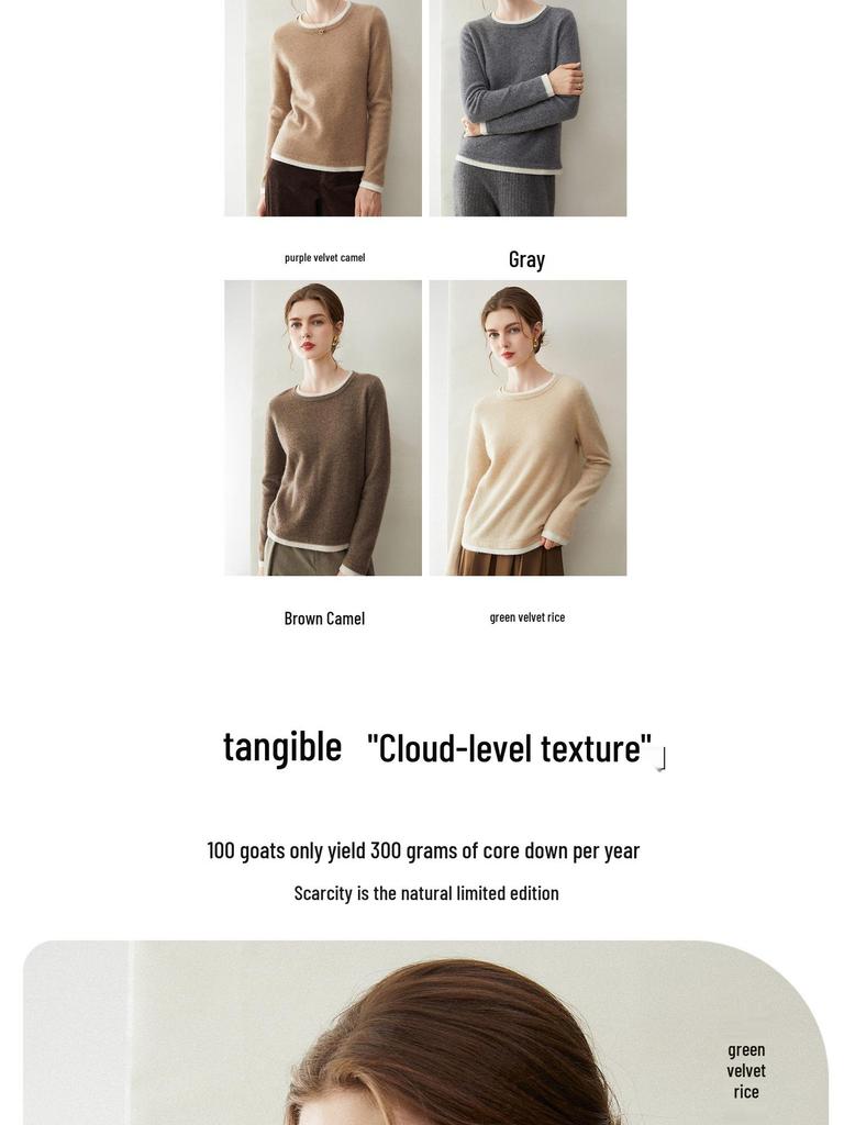 Women's 100% Cashmere Round Neck Two-Piece Style Sweater – Soft, Slimming, and Versatile Knitted Layer