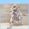 Vestido Maxi Feminino de Verão em Chiffon Floral de Manga Longa para Festa com Elegante Ponto de Renda