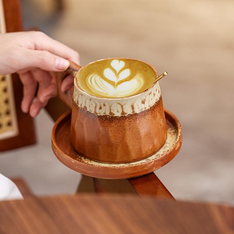 Kiln-Changed Ceramic Coffee Cup And Saucer Set Creative Retro Cup Afternoon Tea Mug
