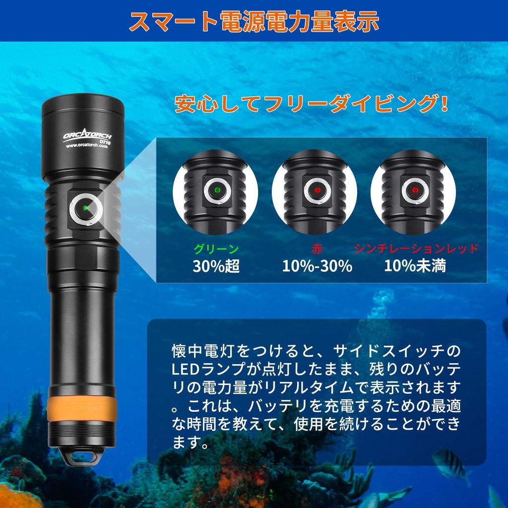 ORCATORCH D710 Diving Light 3000 Lumen Output and 150m Waterproof Diving Light Rechargeable LED Underwater Light 4 Brightness Levels Underwater Light