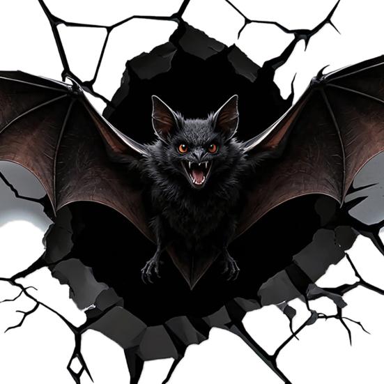 Yousheng Halloween Bat Wall Stickers, 3D Wall Crack Decals, No Residue Easy Removal Wall Art for Indoor Outdoor Halloween