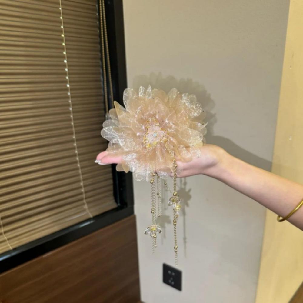 

Temperament Peony Flower Grasping Clip Tassel Sequin Flower Hairgrips Plastic Hair Claw Clips Hair Accessories 11cm шампанского