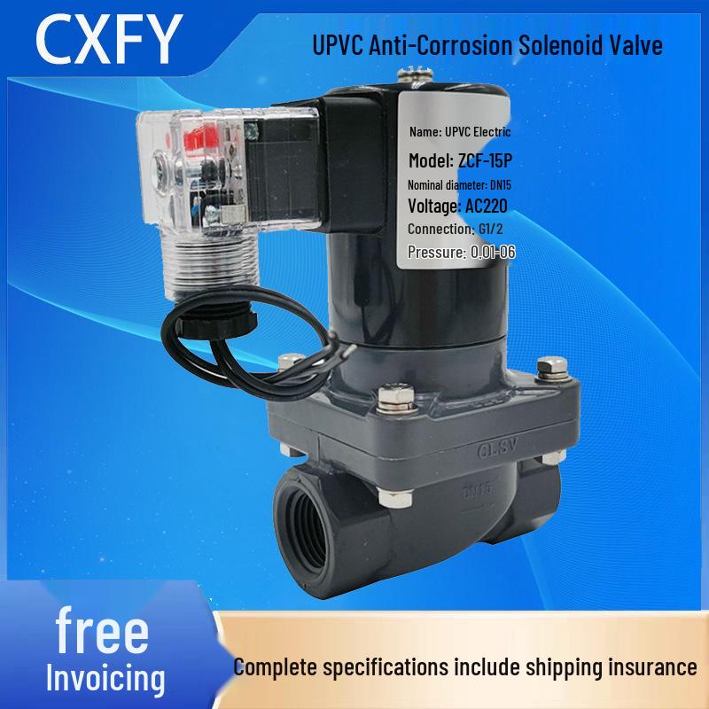 UPVC Corrosion-Resistant Solenoid Valve DN15 ZCF-15P, Internal Thread for Water and Air