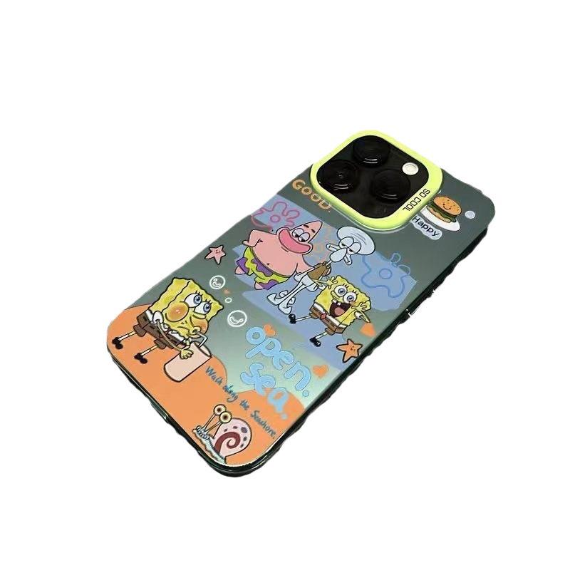 SpongeBob iPhone 15/14 Pro Max Silver Case - Trendy Anti-Fall Design