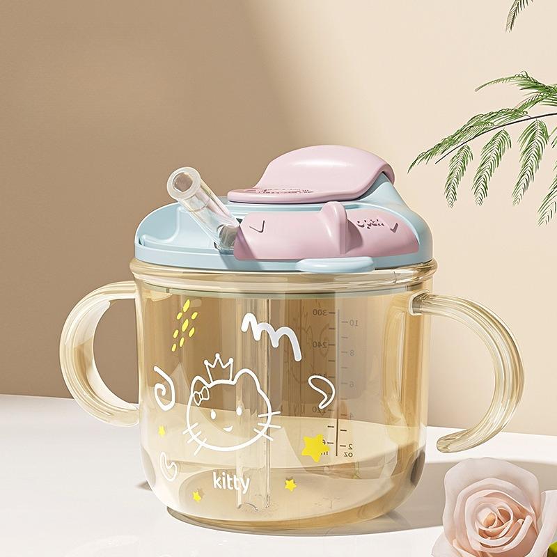 Children's milk cup household drinking straw milk specific cup PP anti drop one cup three uses
