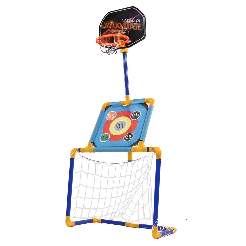 3 in 1 Sports Toy for Kids Portable Mini Soccer Goal Set with Basketball Board Viscous Ball Target