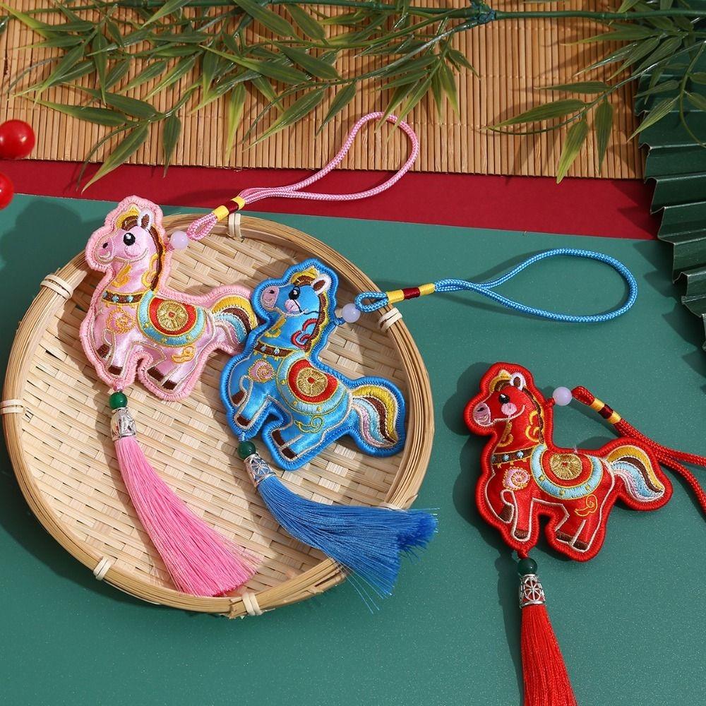 Chinese Style Pony Embroidered Pendant Spring Festival Zodiac Mascot New Year Horse Pendant Funny Tassel Car Hanging Ornaments