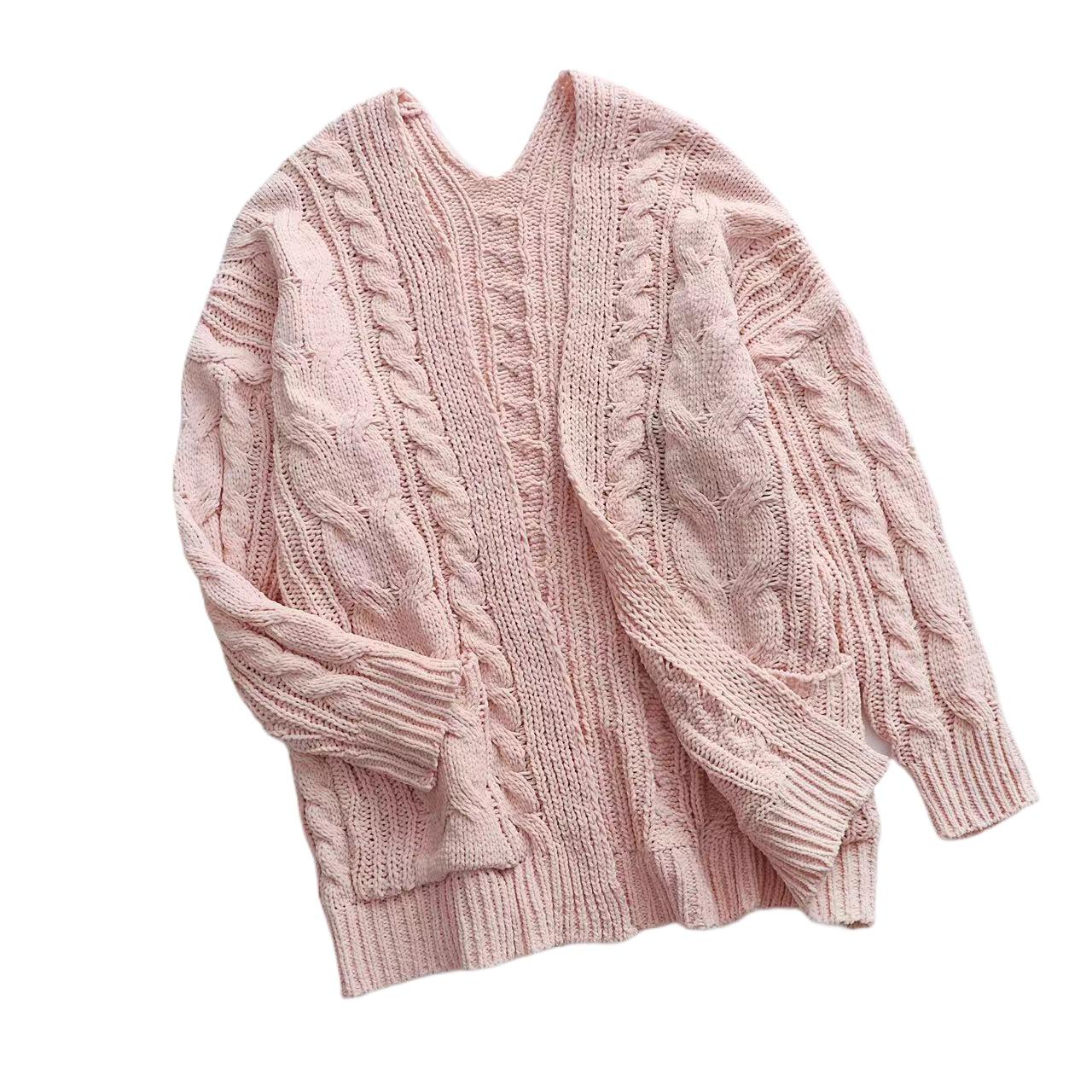 

IHUASU Осенне-зимний женский джемпер свободного кроя, однотонный, средней длины, перекрученный трикотажный кардиган XL розовый