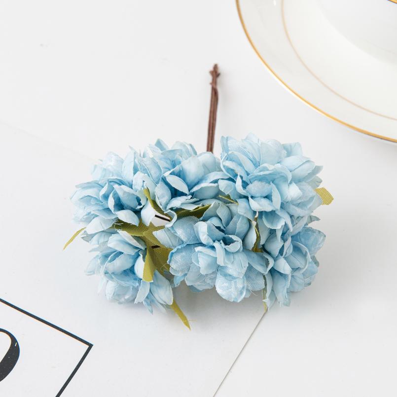 6Pcs Artificial Flowers Silk Carnation Mini Bouquet Wedding Wreaths Valentine for Home Decortion Scrapbooking Bridal Accessories