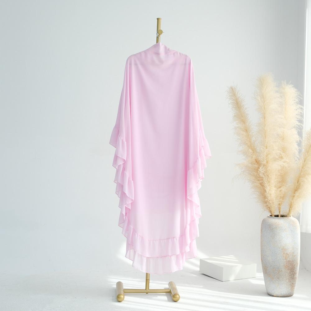 Long Chiffon Ramadan Khimar Abaya Headscarf Prayer Dress Muslim Abaya  Dubai Saudi Black Robe