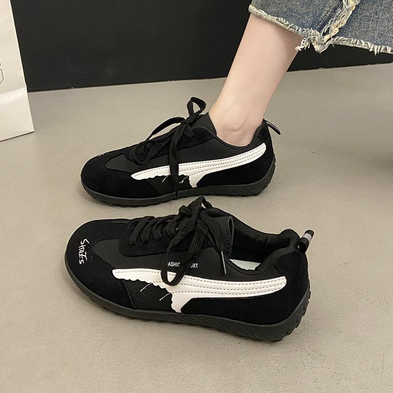 2025 Summer Thick-soled Inner Height-increasing Moral Training Shoes Women's White Splicing Retro Racing Shoes Breathable Casual Sports Board Shoes